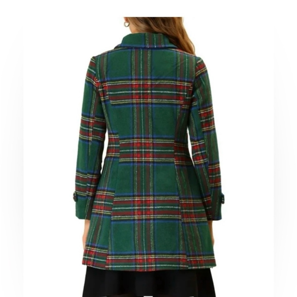 Brand new with tag Allegra K Green and Red Plaid tartan Pea Coat - Picture 5 of 11